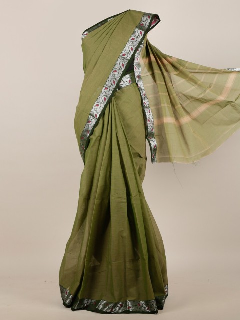 

Pothys Olive Green & Red Zari Border Pure Cotton Saree