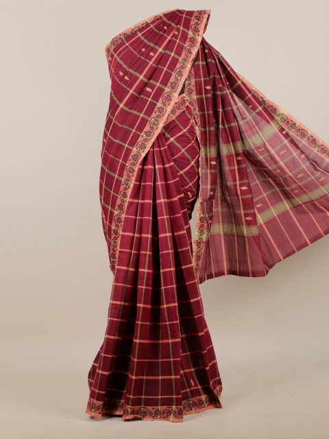 

Pothys Maroon & Pink Checked Pure Cotton Saree