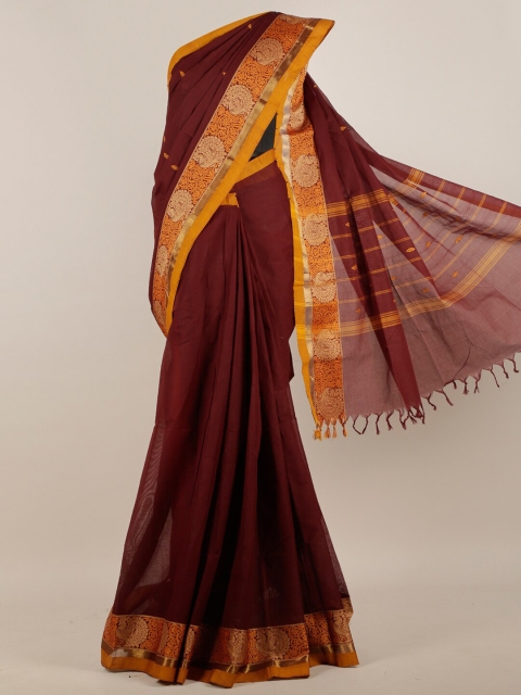 

Pothys Maroon & Orange Ethnic Motifs Pure Cotton Saree