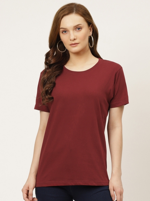 

PRINTOCTOPUS Women Maroon Cotton Solid T-shirt
