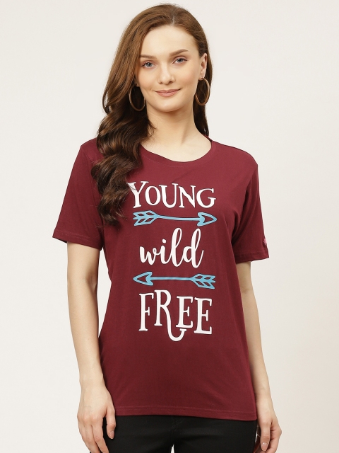 

PRINTOCTOPUS Women Maroon & White Cotton Typography Printed T-shirt