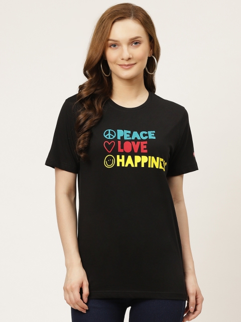 

PRINTOCTOPUS Women Black Cotton Typography Printed T-shirt