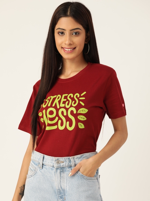 

PRINTOCTOPUS Women Maroon Typography Printed T-shirt