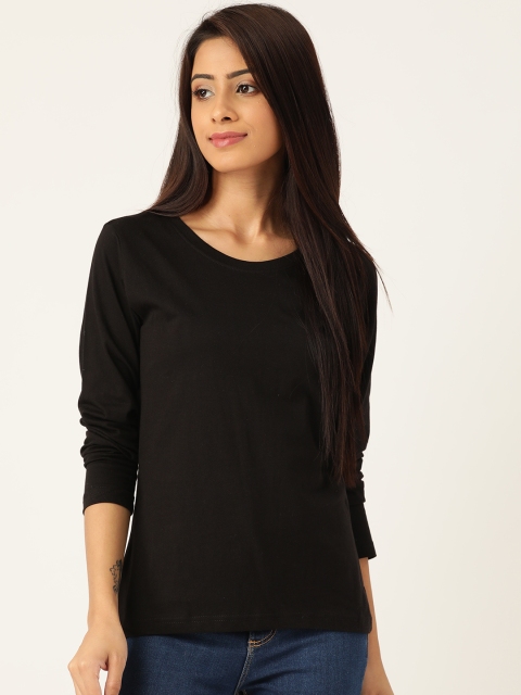 

PRINTOCTOPUS Women Black Solid Pure Cotton T-Shirt