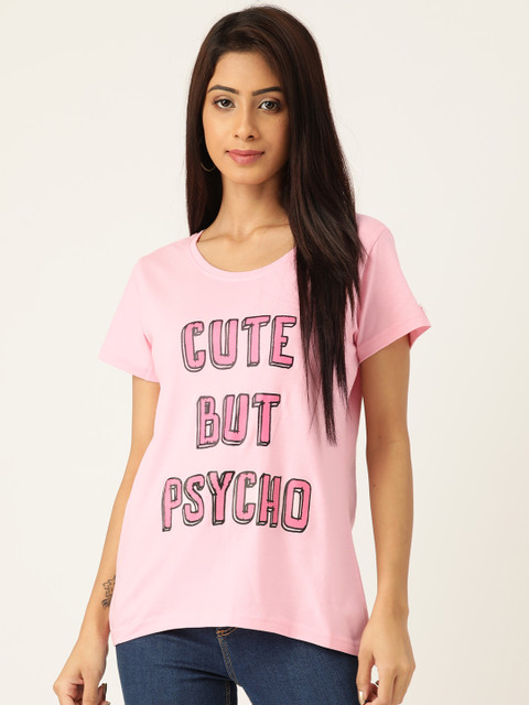 

PRINTOCTOPUS Women Pink Cotton Typography Printed T-shirt