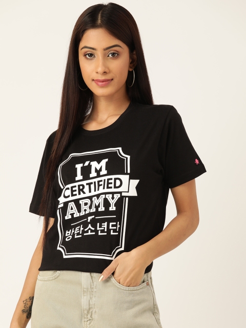 

PRINTOCTOPUS Women Black & White Pure Cotton Printed T-shirt