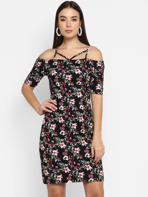 

FOSH Black & Pink Floral Printed Bodycon Dress