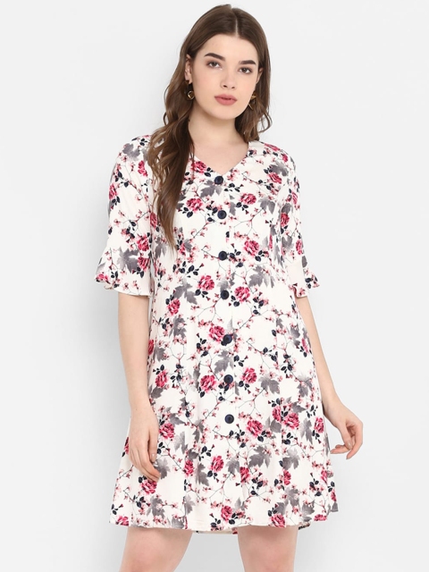 

FOSH White Floral Drop-Waist Dress