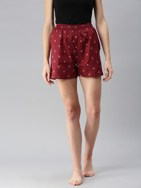 

NOT YET by us Women Maroon & White Printed Lounge Shorts