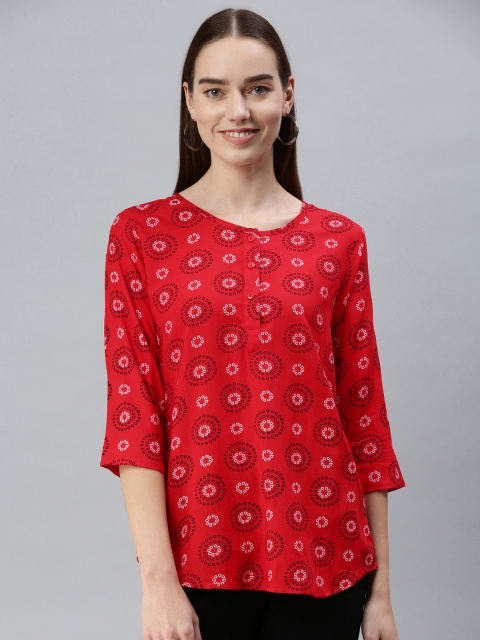 

NOT YET by us Red & Black Ethnic Print Regular Top