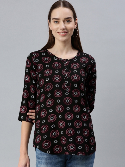 

NOT YET by us Black & Pink Ethnic Print Regular Top