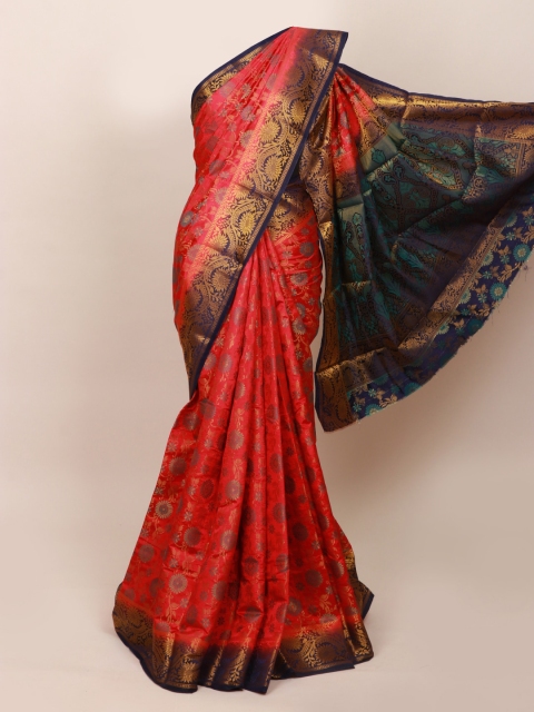 

Pothys Red & Navy Blue Ethnic Motifs Zari Dupion Silk Saree