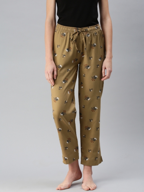 

NOT YET by us Women Mustard & Navy Blue Printed Cotton Lounge Pants