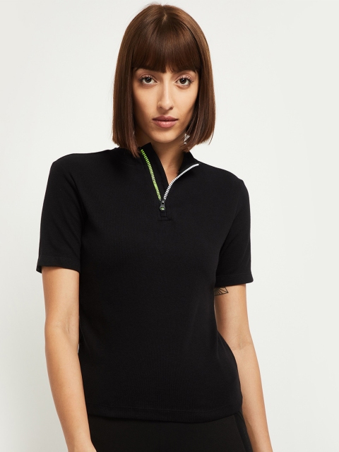 

max Women Black Solid T-shirt