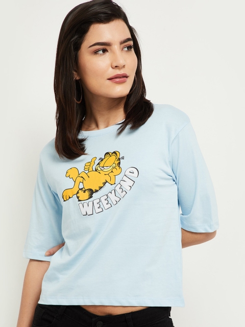 

max Women Blue Printed Crop T-shirt