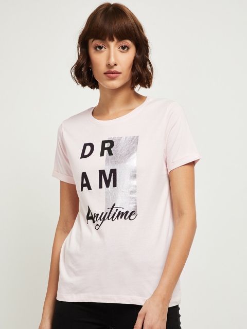 max Women Pink Typography Printed T-shirt