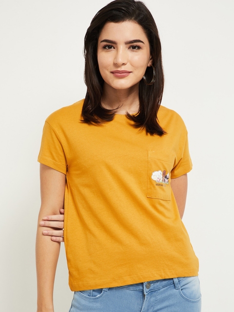 

max Women Mustard Yellow Cotton T-shirt