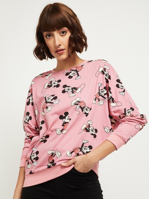 

max Women Pink Floral Printed V-Neck T-shirt