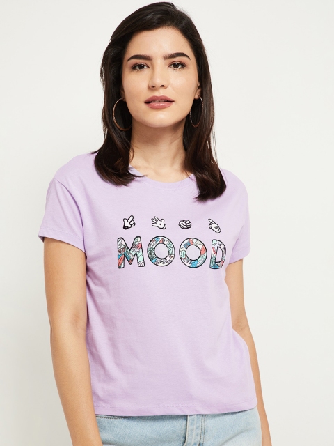 

max Women Purple Printed T-shirt