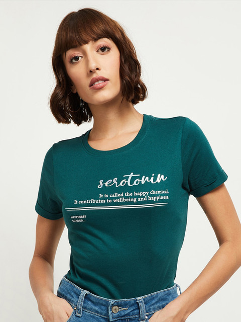 

max Women Teal Typography Printed T-shirt