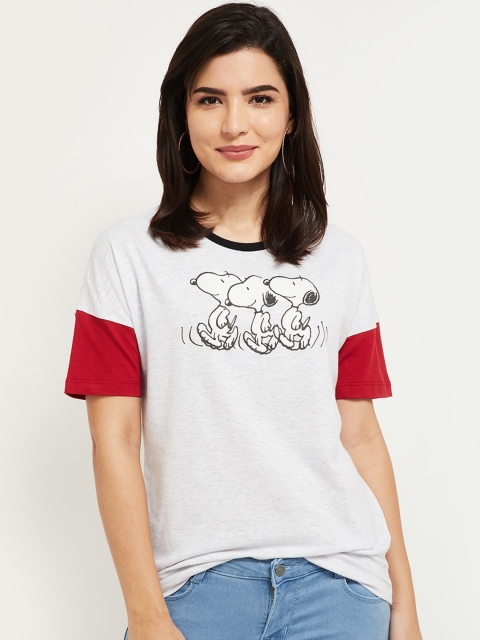 

max Women Grey Typography Printed Applique T-shirt
