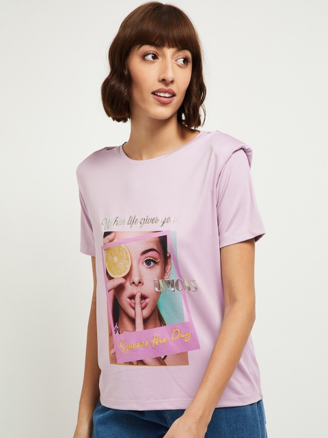

max Women Purple Graphic Printed T-shirt