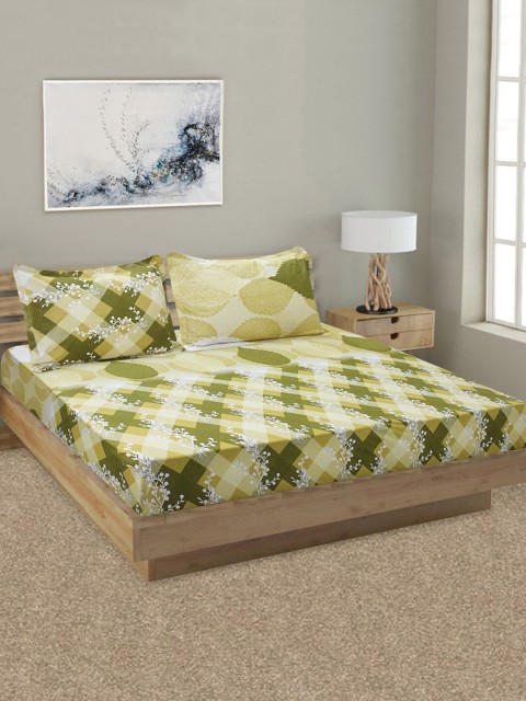 

Good Homes by Home Candy Green & White 144 TC Cotton King Bedsheet with 2 Pillow Covers