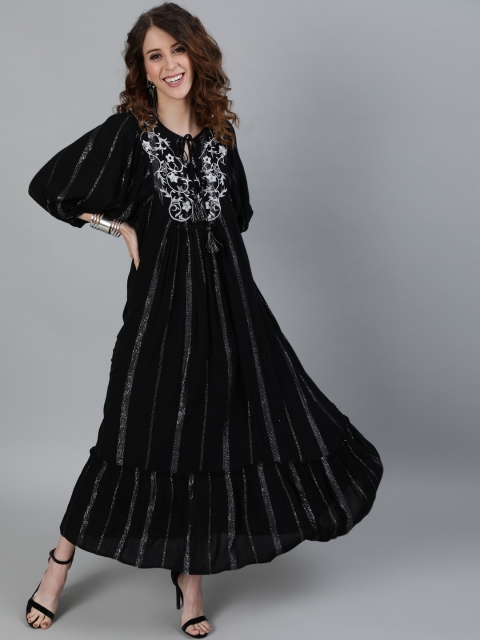 

Ishin Black Tie-Up Neck Crepe Maxi Dress