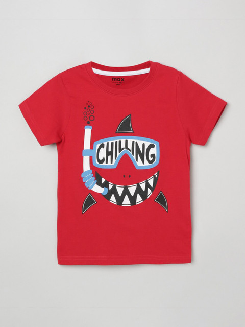

max Boys Red Black Graphic Printed Cotton Pure Cotton T-shirt
