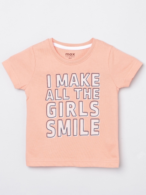

max Boys Orange White Typography Printed Cotton Pure Cotton T-shirt