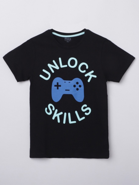 

max Boys Black Typography Printed Pure Cotton T-shirt