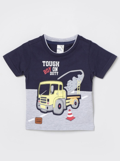 

max Boys Navy Blue & Grey Printed T-shirt