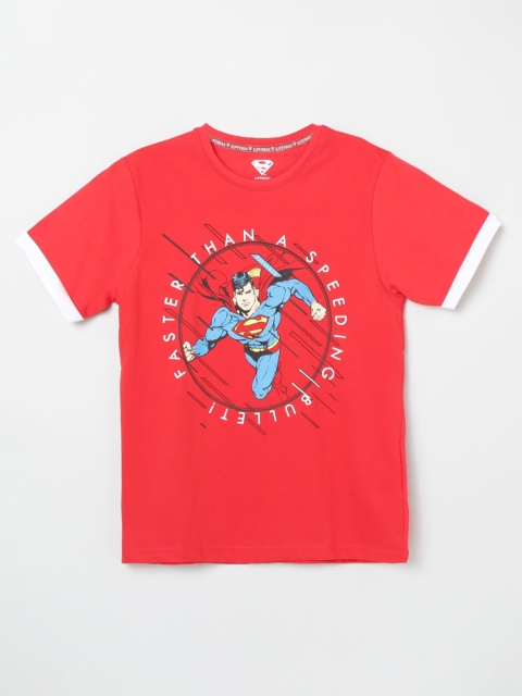 

max Boys Red and White Superhero Printed Cotton Pure Cotton T-shirt