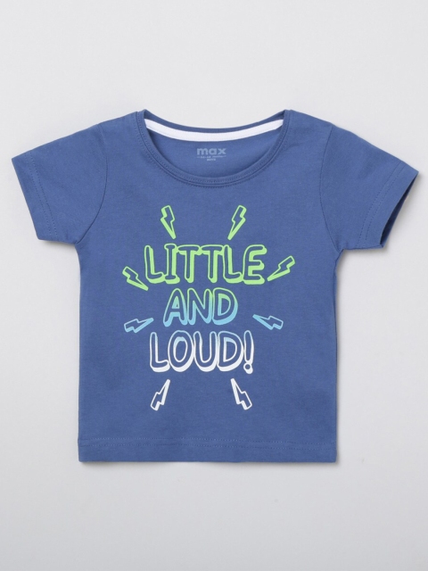 max Boys Blue Typography Printed Cotton Pure Cotton T-shirt