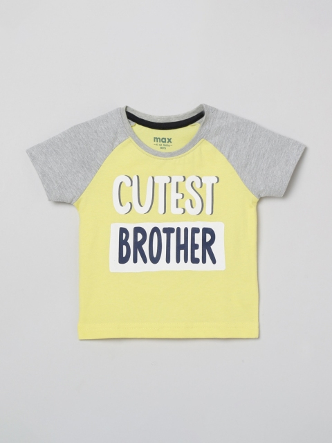 

max Boys Yellow & Grey Typography Printed T-shirt