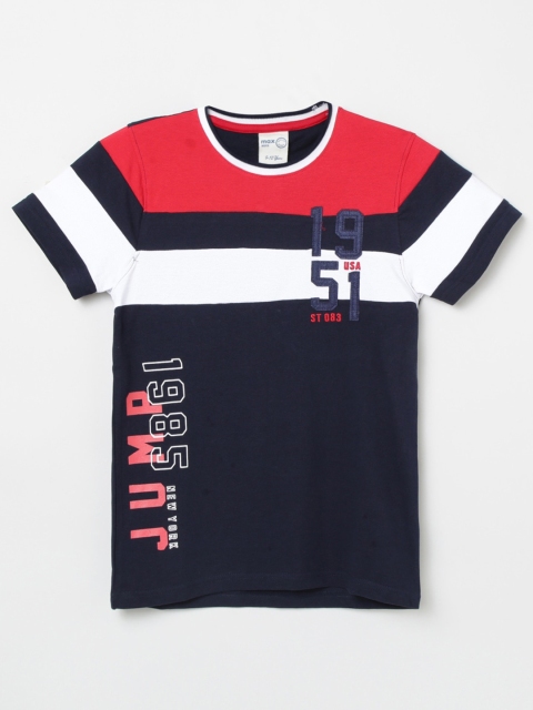 

max Boys Navy Blue Red Colourblocked Cotton Pure Cotton T-shirt