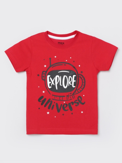 

max Boys Red Typography Printed Pure Cotton T-shirt