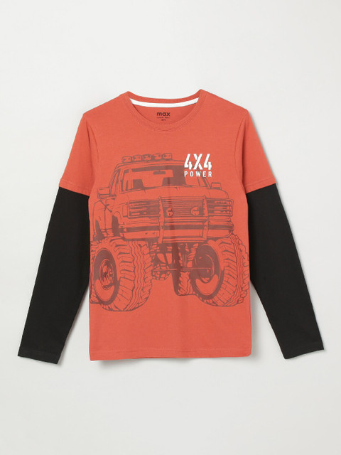 

max Boys Maroon Typography Printed Pure Cotton T-shirt