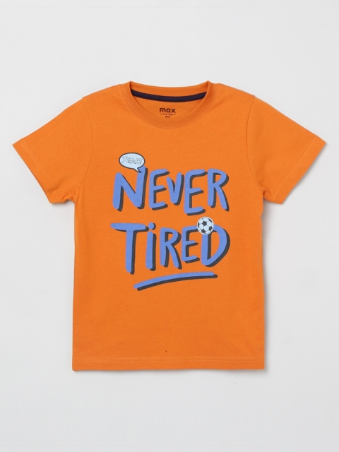 

max Boys Orange & Blue Typography Printed T-shirt