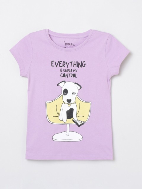 

max Girls Purple White Printed Cotton Pure Cotton T-shirt