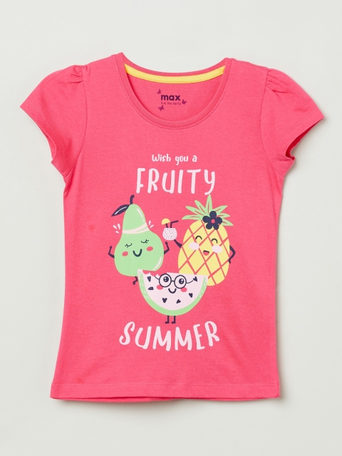 

max Girls Pink Typography Printed Pure Cotton T-shirt