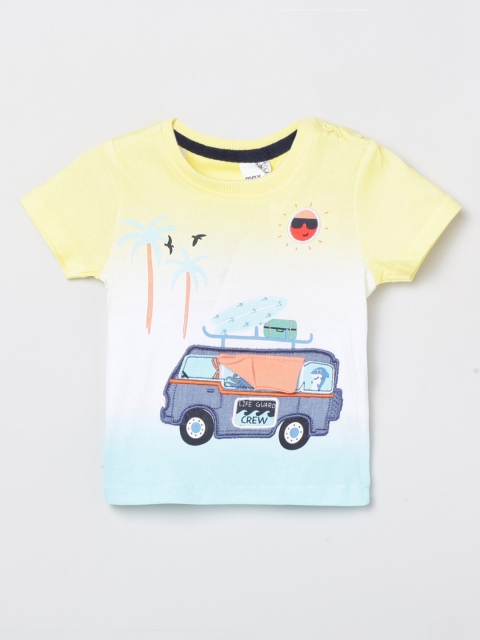 

max Boys Yellow White Printed Round Neck Pure Cotton T-shirt