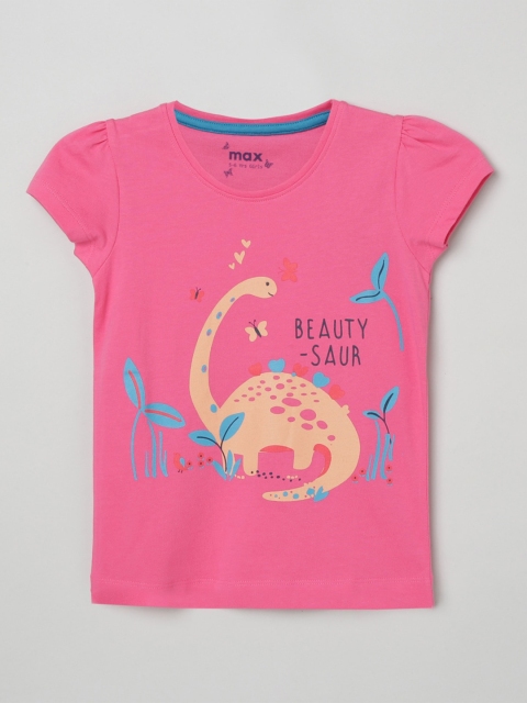 

max Girls Fuchsia Printed Cotton Pure Cotton T-shirt