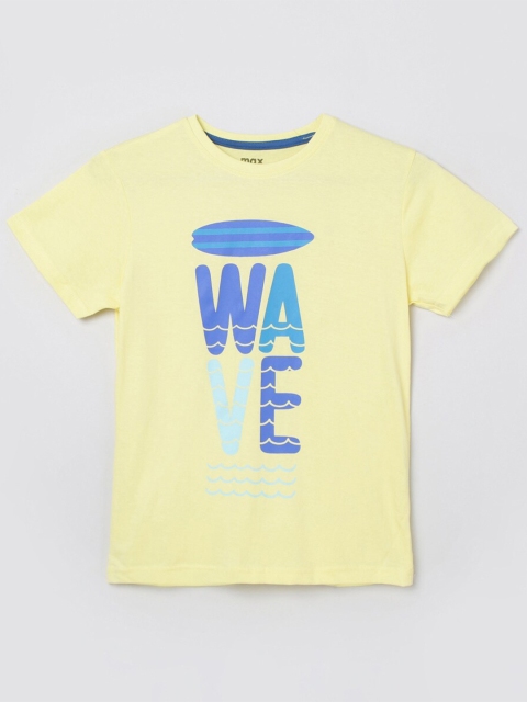

max Boys Yellow Blue Typography Printed Cotton Pure Cotton T-shirt