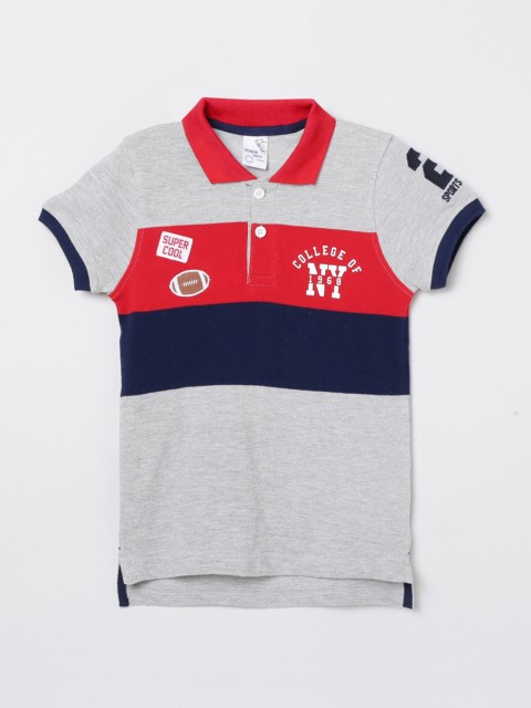 

max Boys Grey Colourblocked Polo Collar Pure Cotton T-shirt