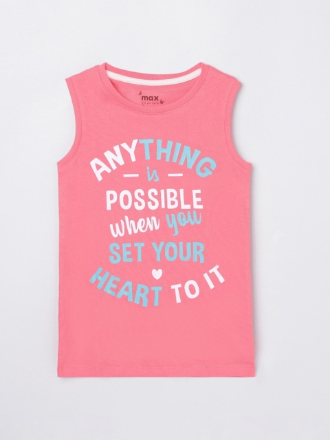 

max Girls Pink Printed Cotton Pure Cotton T-shirt