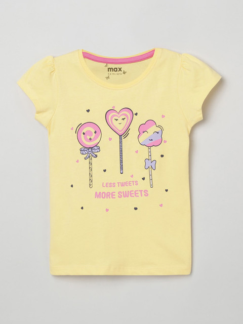 

max Girls Yellow & Pink Printed T-shirt