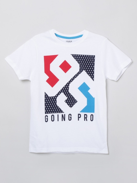 

max Boys White Blue Printed Pure Cotton T-shirt