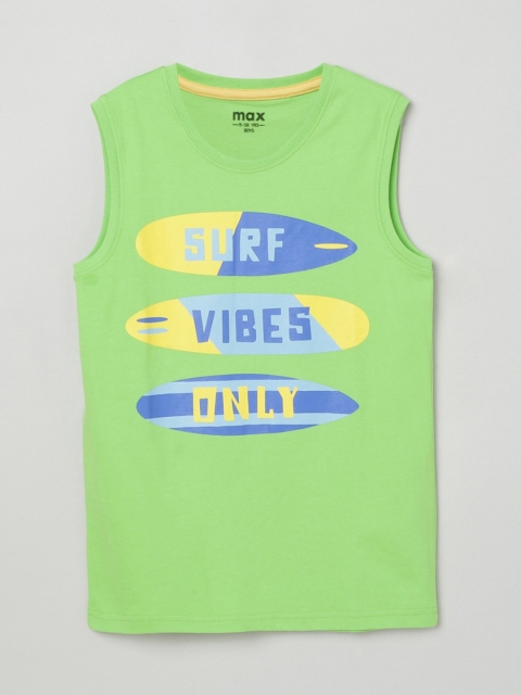 

max Boys Green Printed Cotton Pure Cotton T-shirt