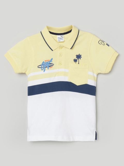 

max Boys Yellow and White Striped Polo Collar Cotton Pure Cotton T-shirt